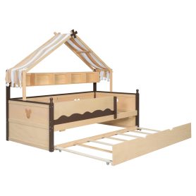 Twin Size House-Shaped Daybed with Built-In Bookshelf and Trundle