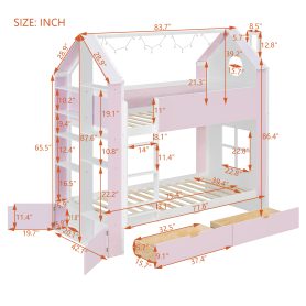 Twin Over Twin House Bed with Storage Drawers & Shelves
