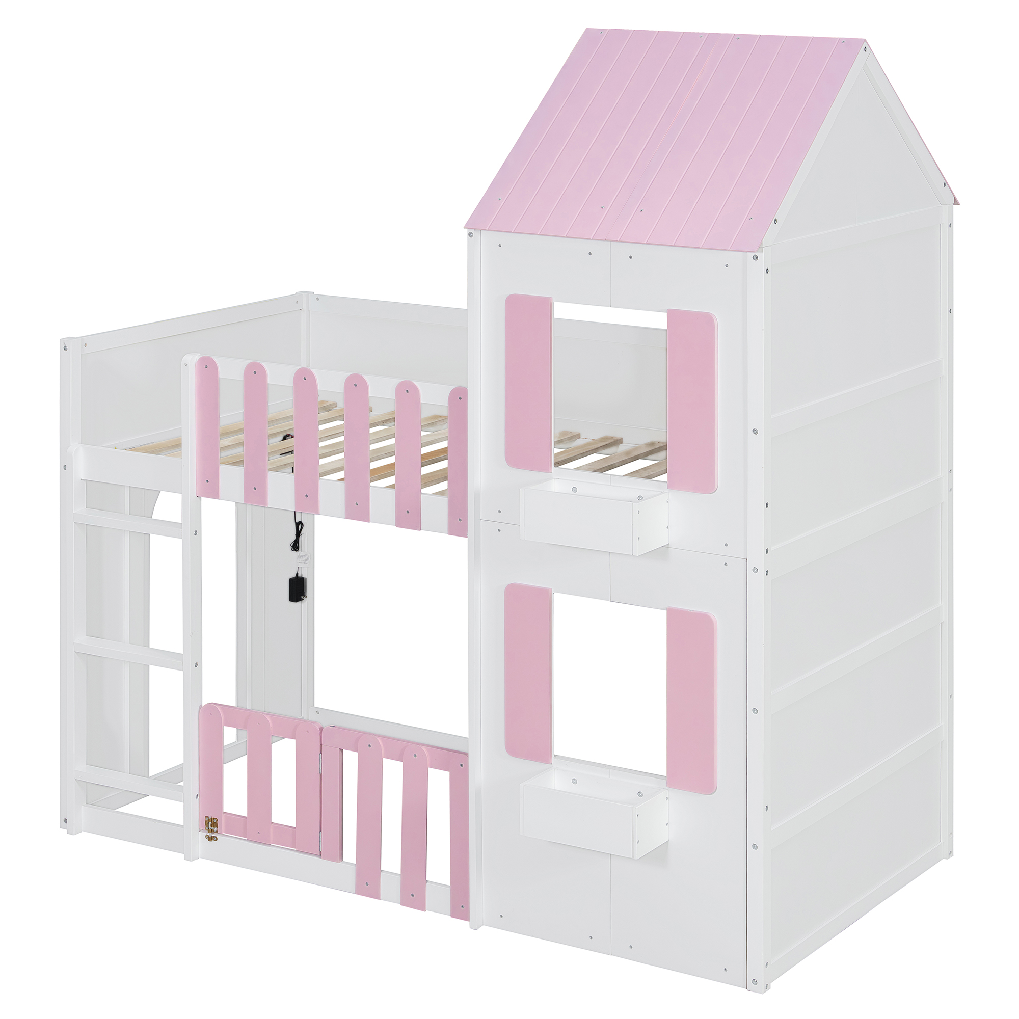 Modern Playful Design Twin Over Twin House Bunk Bed