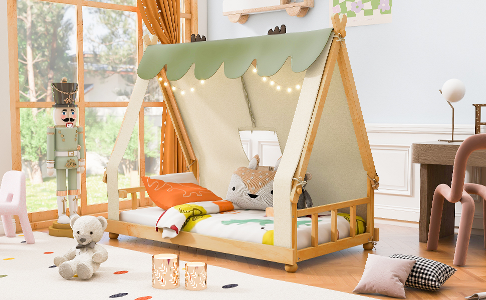 Twin Size House Bed with Tent and Light
