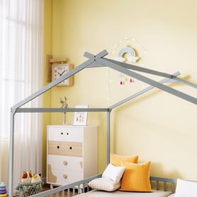 Double Twin House-Shaped Floor Bed with Safety Guardrails