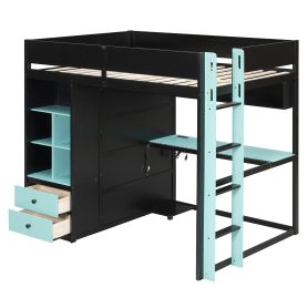 Full Size Solid Wood Loft Bed with Desk, Storage Cabinet and Wardrobe