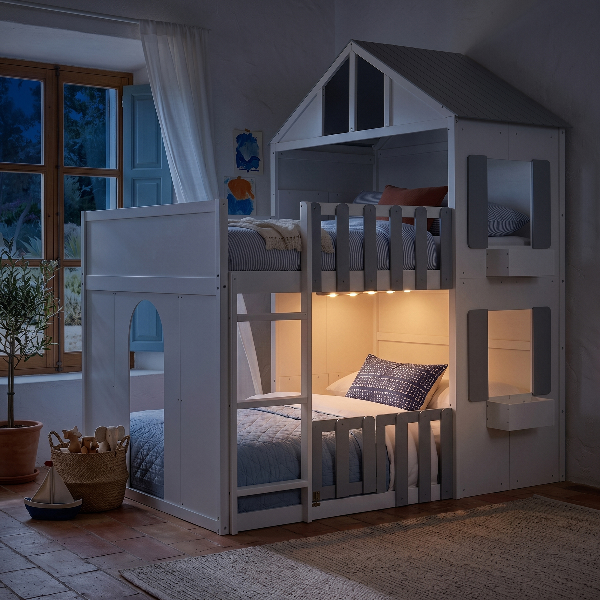 Modern Playful Design Full Over Full House Bunk Bed