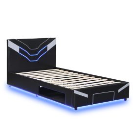 Twin Size Upholstered Gaming Bed Frame with LED Lights