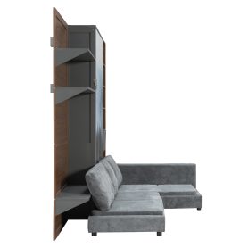 Twin Murphy Bed with Storage Cabinet, Open Shelving & USB Port, Large Sofa Front