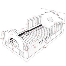 Boucle Fabric Twin Size Cloud Bed with Safety Guardrail