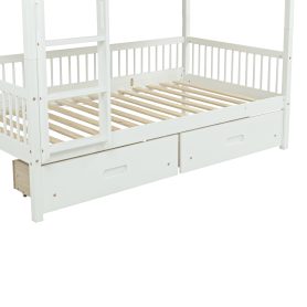 Twin Over Twin Pine Wood Bunk Bed With 2 Drawers, Convertible into 2 Twin Beds