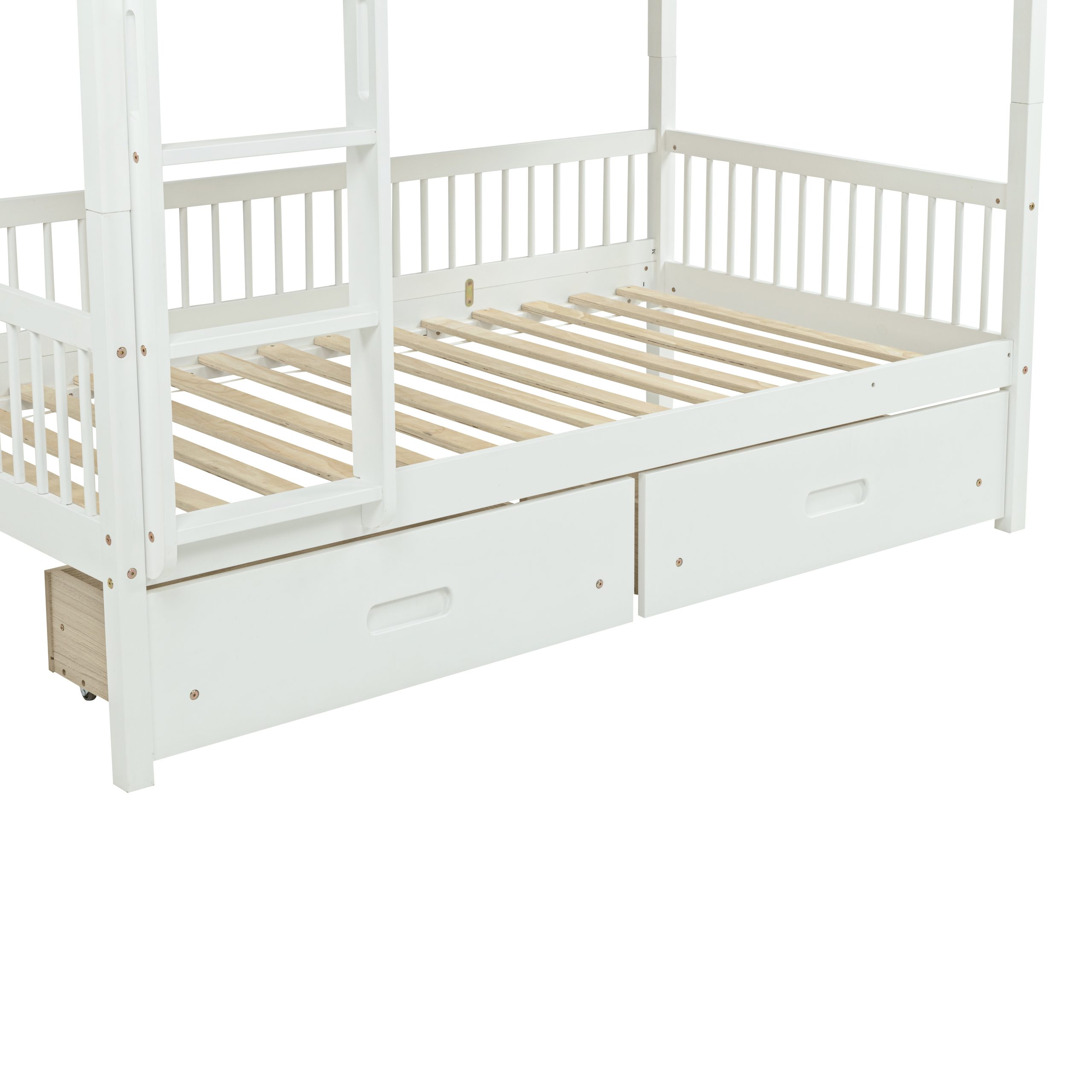 Twin Over Twin Pine Wood Bunk Bed With 2 Drawers, Convertible into 2 Twin Beds