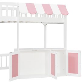 Twin Size Loft Bed with Storage Steps, LED Light, Under Bed Cabinets