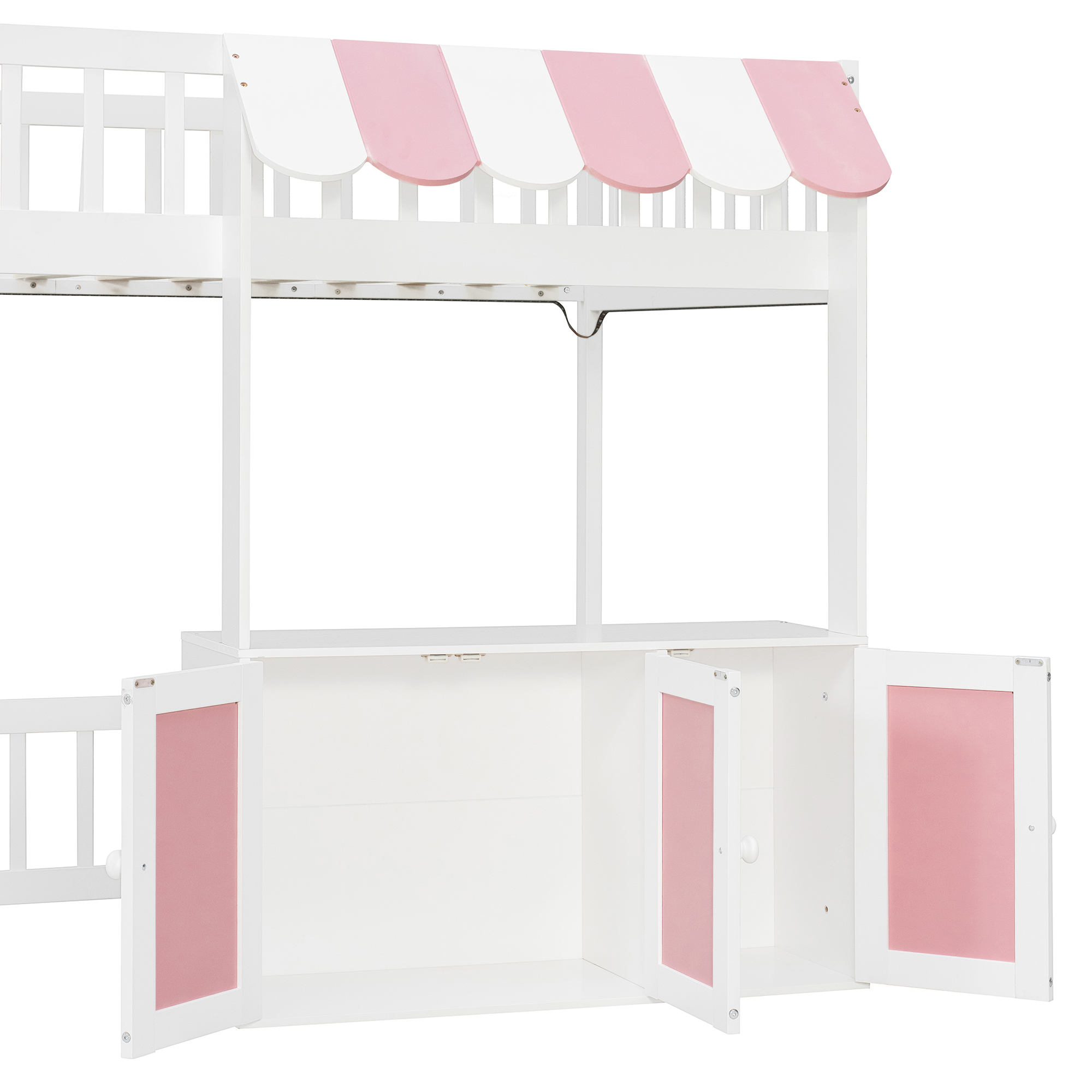 Twin Size Loft Bed with Storage Steps, LED Light, Under Bed Cabinets