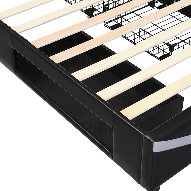 Twin Size Upholstered Gaming Bed Frame with LED Lights