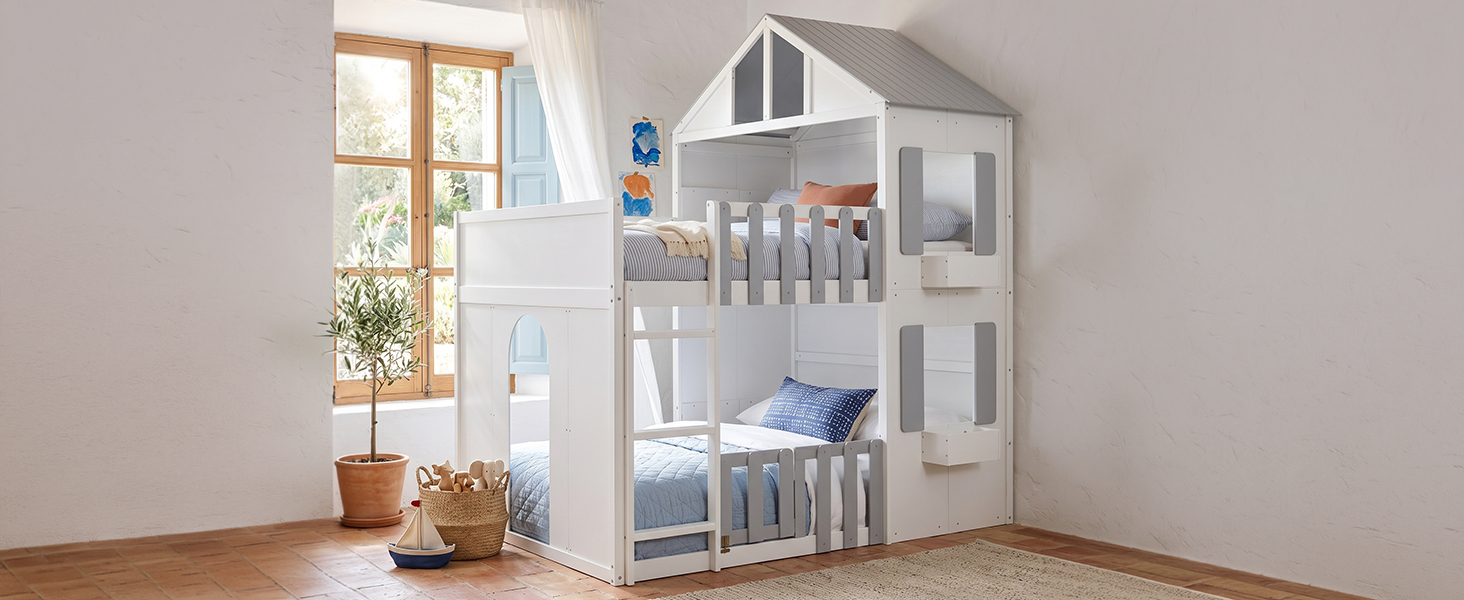 Modern Playful Design Full Over Full House Bunk Bed