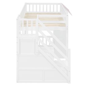 Twin Size Loft Bed with Storage Steps, LED Light, Under Bed Cabinets