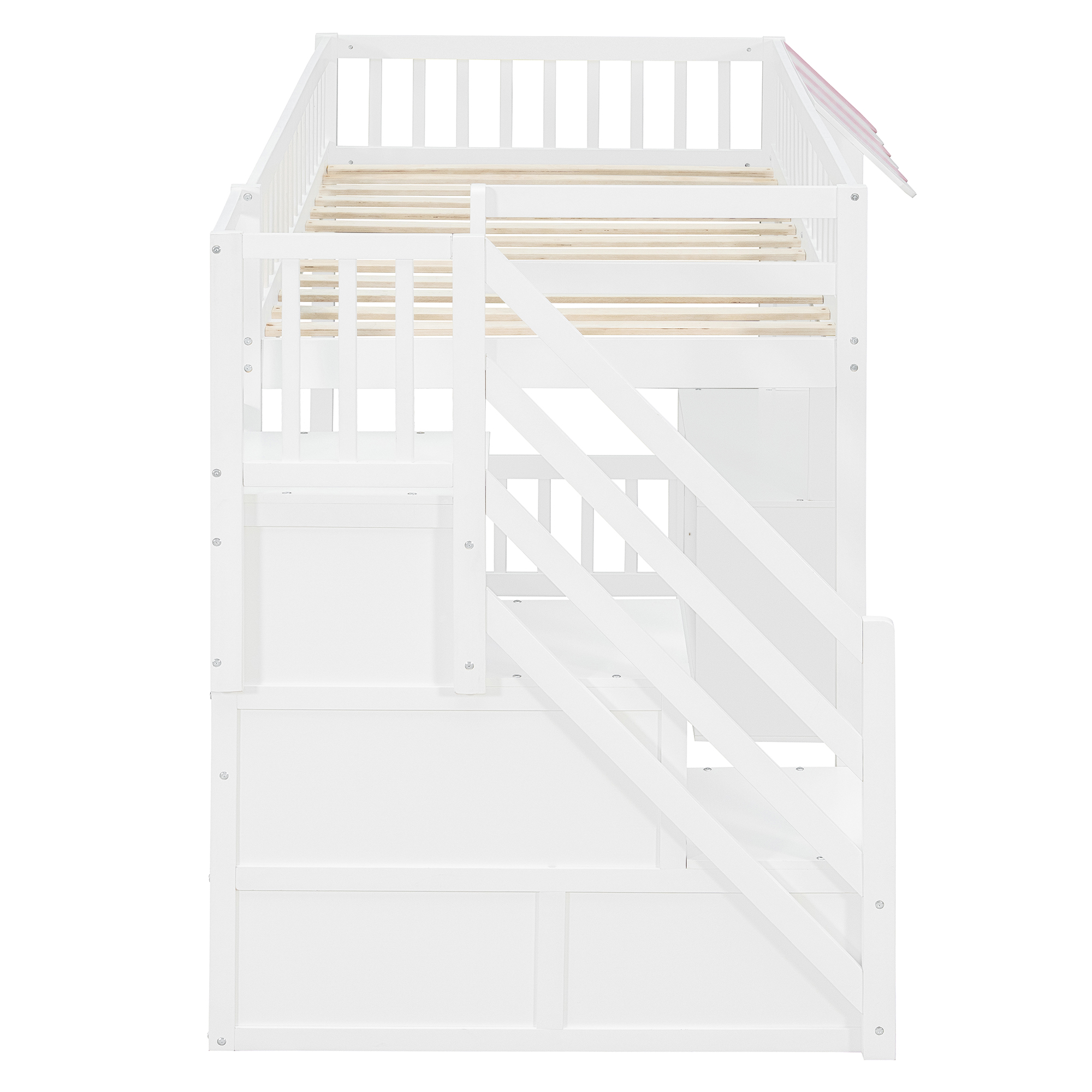 Twin Size Loft Bed with Storage Steps, LED Light, Under Bed Cabinets
