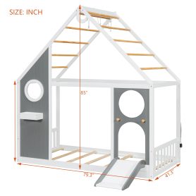 Wooden Playhouse Design Platform Bed with Front Panel and Slide