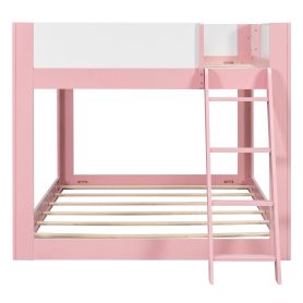 Queen Size Low Convertible Bunk Bed With Reversible Ladder And Safety Guardrails