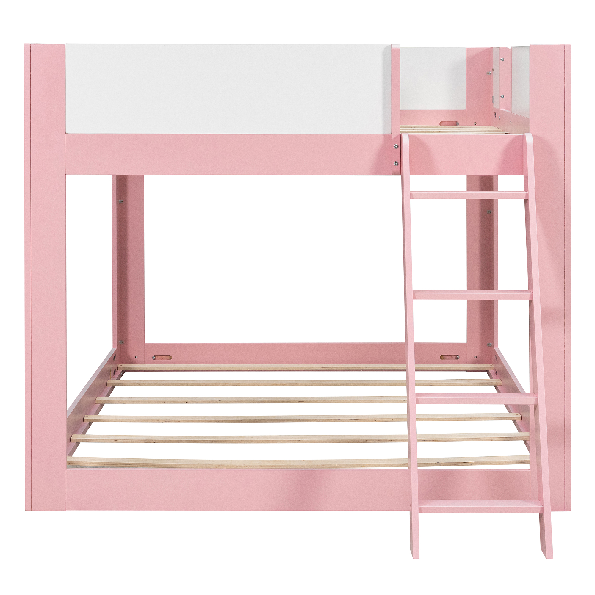 Queen Size Low Convertible Bunk Bed With Reversible Ladder And Safety Guardrails