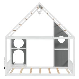 Wooden Playhouse Design Platform Bed with Front Panel and Slide