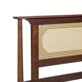 Queen Size Solid Wooden Bed with Rattan Headboard