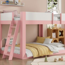 Full Size Low Convertible Bunk Bed With Reversible Ladder And Safety Guardrails