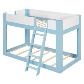 Twin Size Low Convertible Bunk Bed With Reversible Ladder And Safety Guardrails