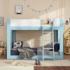 Twin Size Low Convertible Bunk Bed With Reversible Ladder And Safety Guardrails