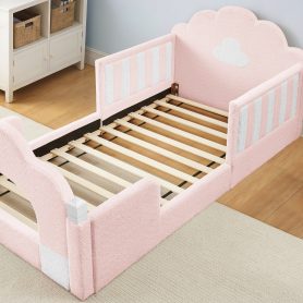 Boucle Fabric Twin Size Cloud Bed with Safety Guardrail
