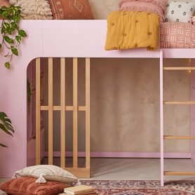 Twin Size Wooden High Sleeper Loft Bed with Ladder and Storage Shelves