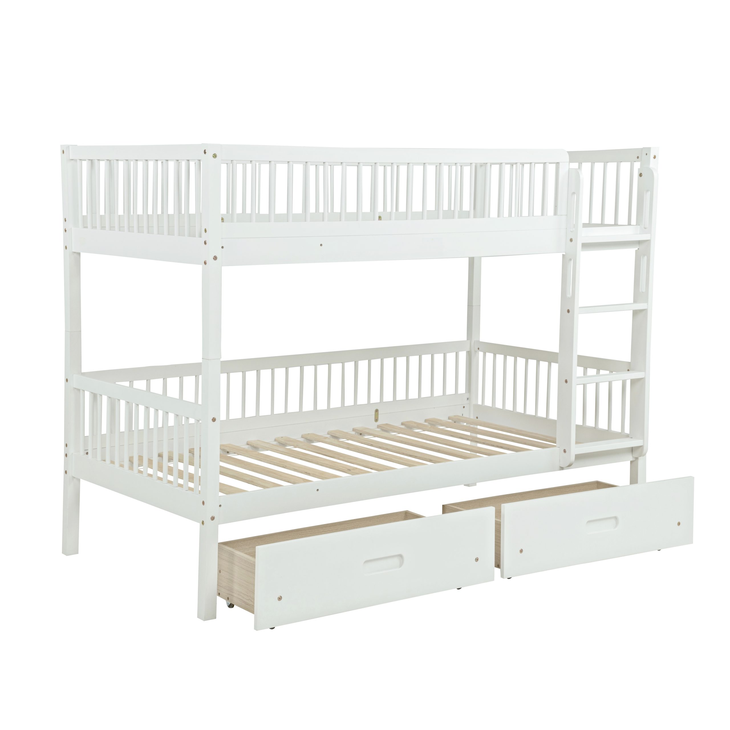 Twin Over Twin Pine Wood Bunk Bed With 2 Drawers, Convertible into 2 Twin Beds