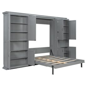 Queen-size Murphy Bed with Dual Sliding Storage Cabinets