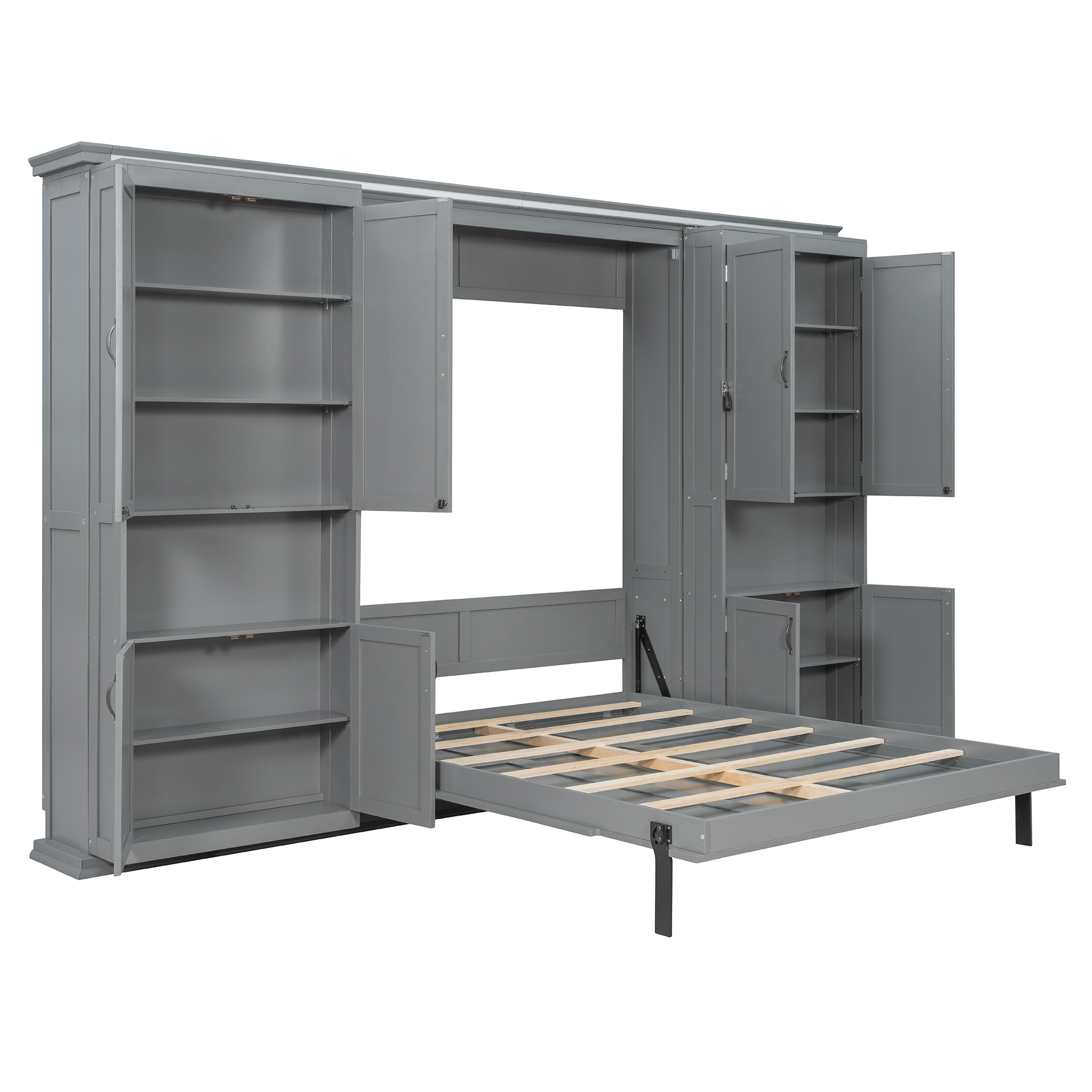 Queen-size Murphy Bed with Dual Sliding Storage Cabinets