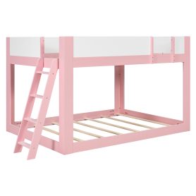 Queen Size Low Convertible Bunk Bed With Reversible Ladder And Safety Guardrails