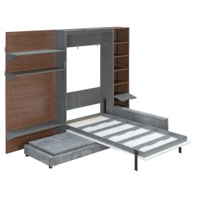 Twin Murphy Bed with Storage Cabinet, Open Shelving & USB Port, Large Sofa Front