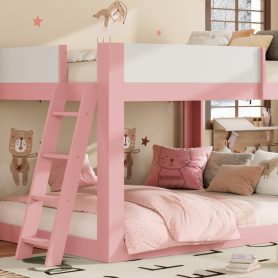 Queen Size Low Convertible Bunk Bed With Reversible Ladder And Safety Guardrails