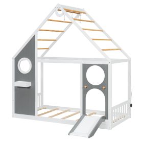 Wooden Playhouse Design Platform Bed with Front Panel and Slide