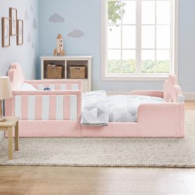 Boucle Fabric Twin Size Cloud Bed with Safety Guardrail