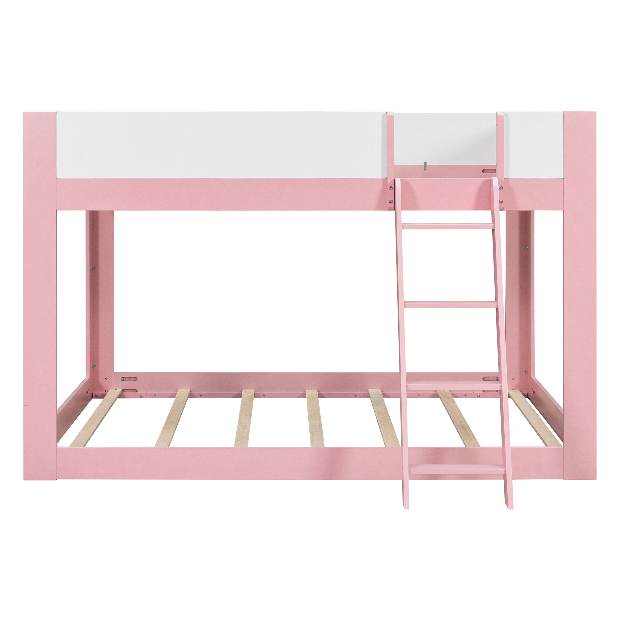 Queen Size Low Convertible Bunk Bed With Reversible Ladder And Safety Guardrails
