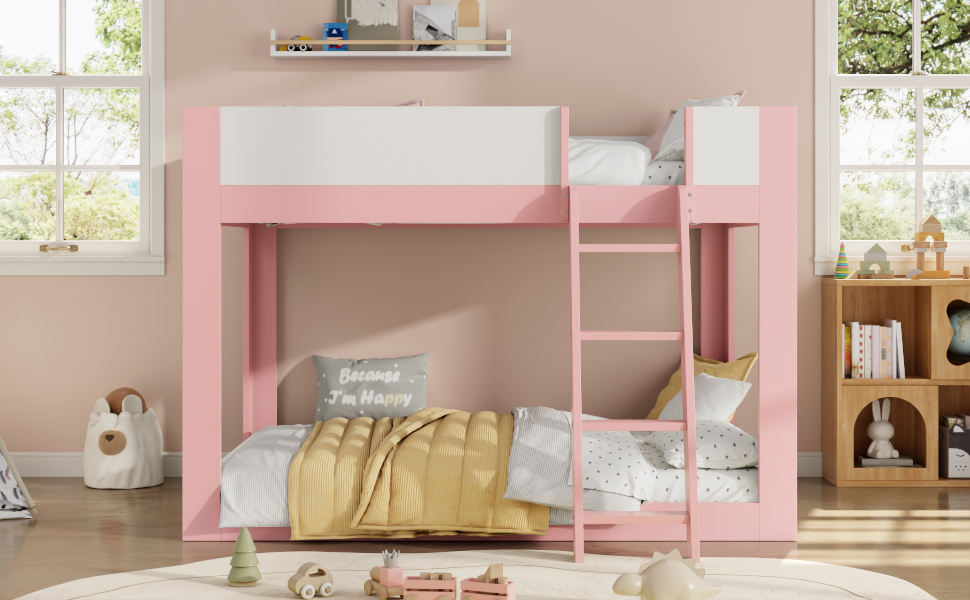 Full Size Low Convertible Bunk Bed With Reversible Ladder And Safety Guardrails
