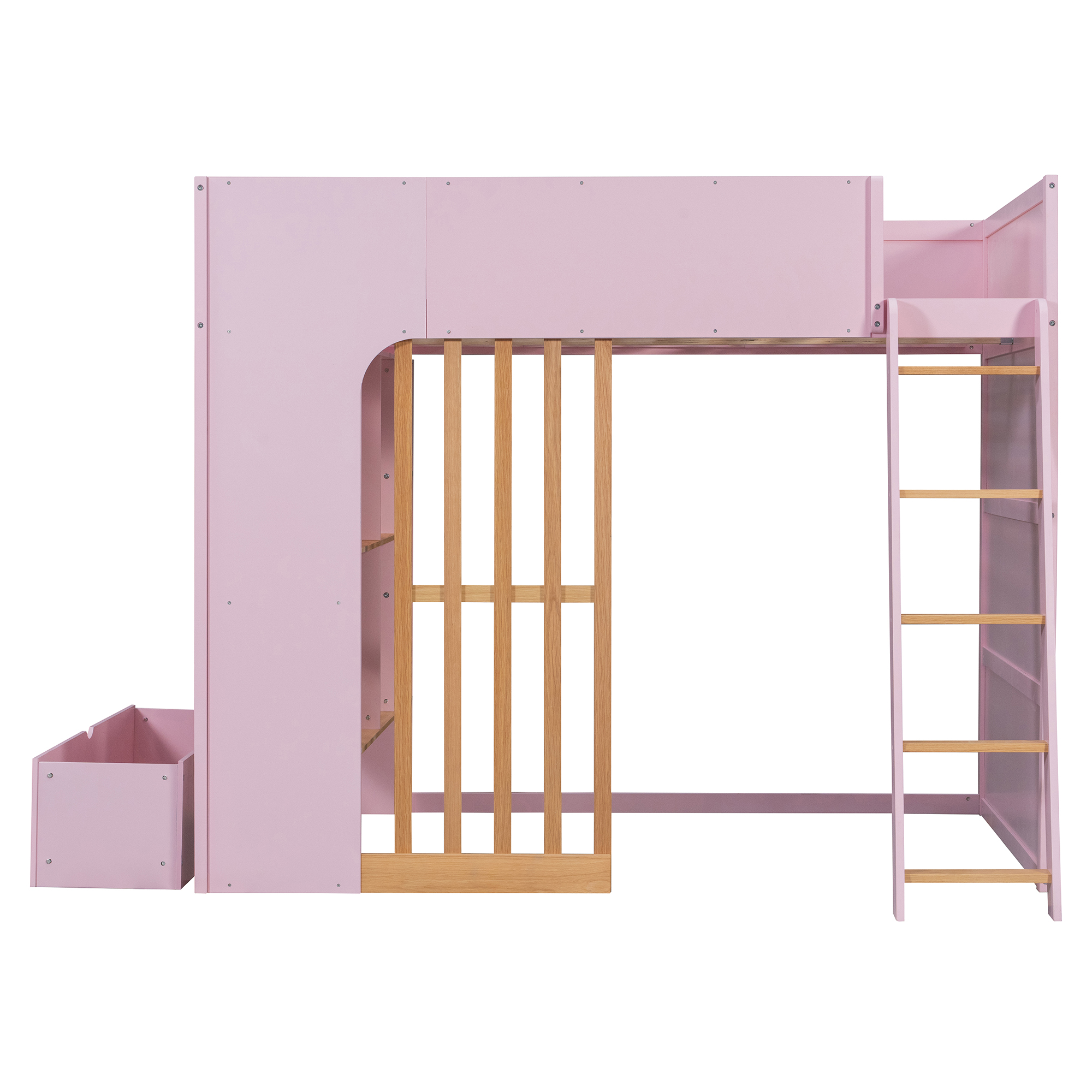Full Size Wooden High Sleeper Loft Bed with Ladder and Storage Shelves