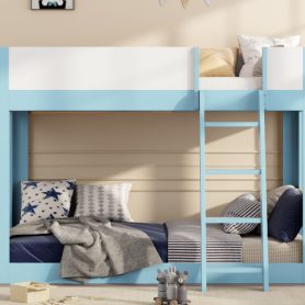 Twin Size Low Convertible Bunk Bed With Reversible Ladder And Safety Guardrails