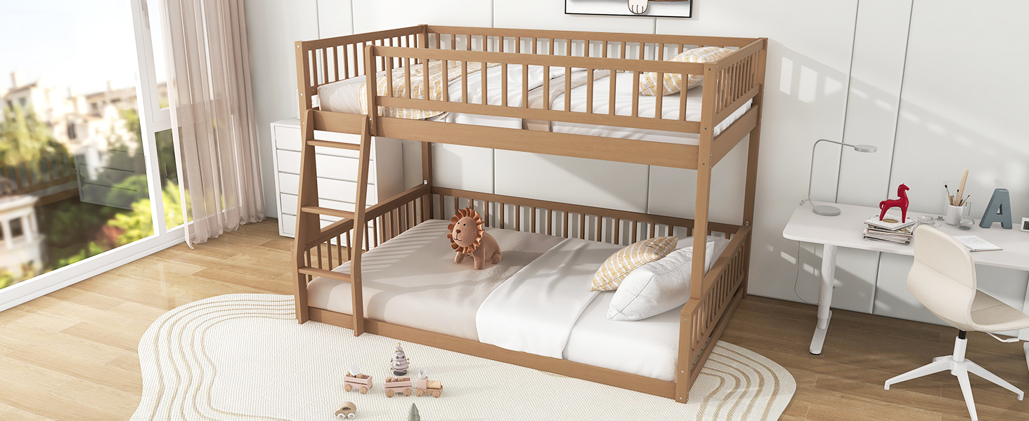 Full XL over Queen Bunk Bed with Ladder and Guardrail