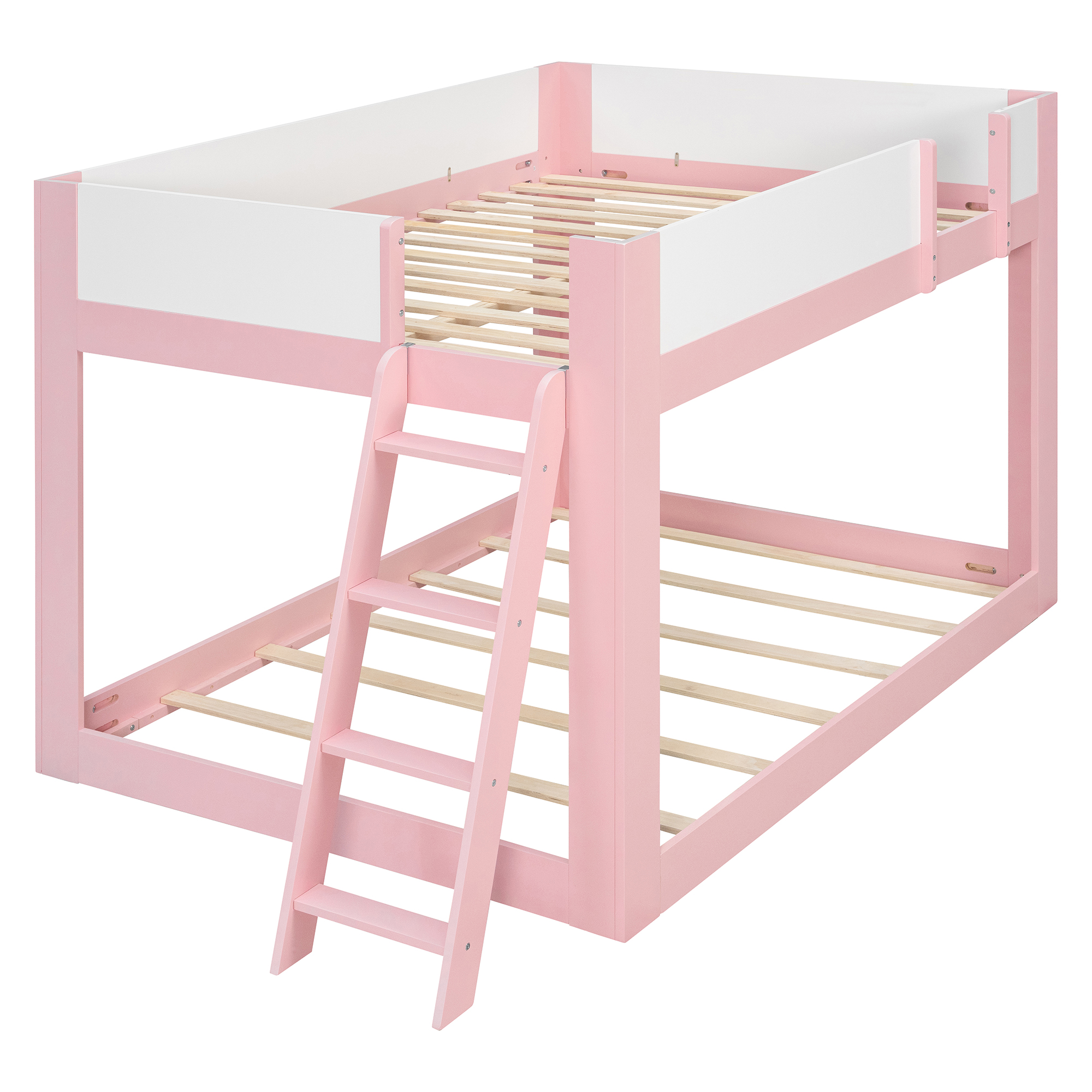 Full Size Low Convertible Bunk Bed With Reversible Ladder And Safety Guardrails