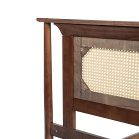 Queen Size Solid Wooden Bed with Rattan Headboard
