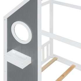 Wooden Playhouse Design Platform Bed with Front Panel and Slide