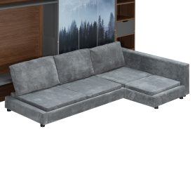 Twin Murphy Bed with Storage Cabinet, Open Shelving & USB Port, Large Sofa Front