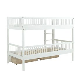 Twin Over Twin Pine Wood Bunk Bed With 2 Drawers, Convertible into 2 Twin Beds