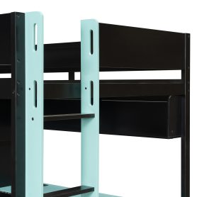 Full Size Solid Wood Loft Bed with Desk, Storage Cabinet and Wardrobe