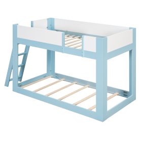 Twin Size Low Convertible Bunk Bed With Reversible Ladder And Safety Guardrails