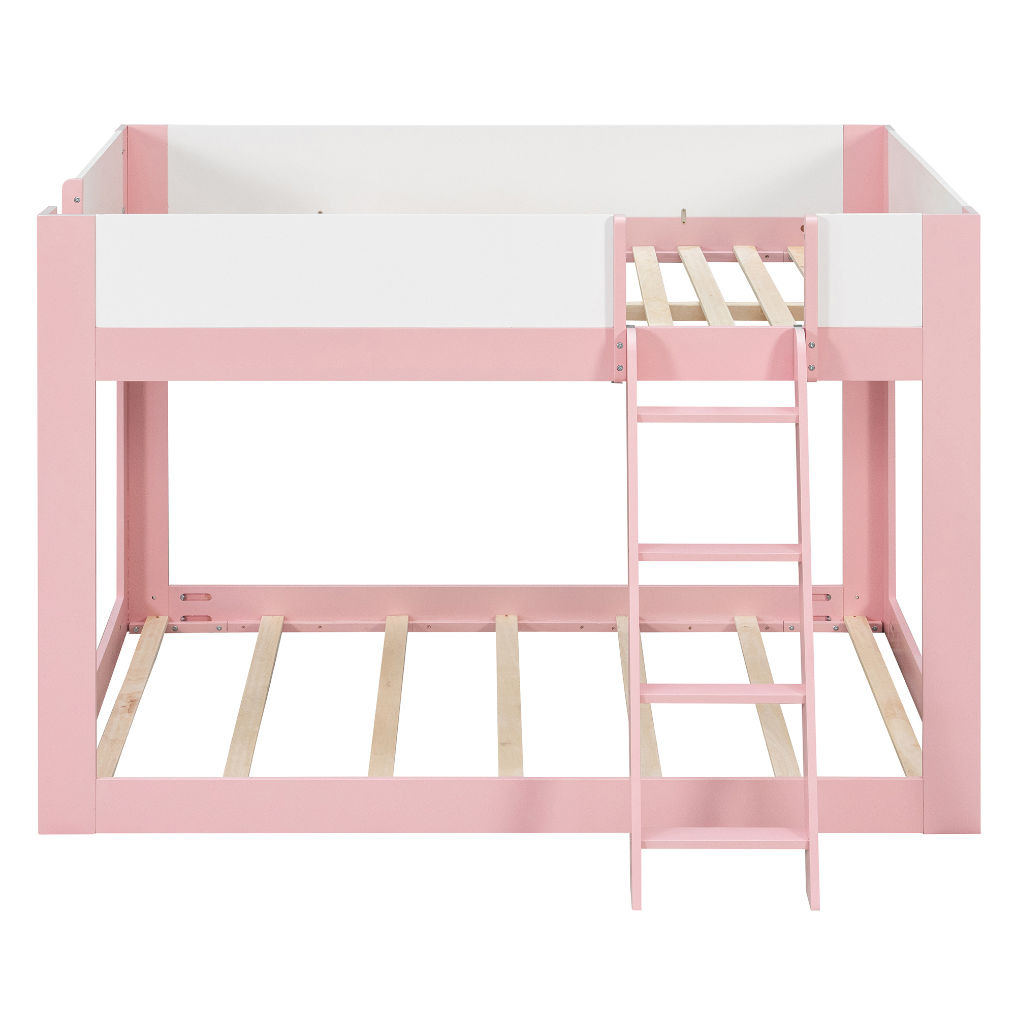 Full Size Low Convertible Bunk Bed With Reversible Ladder And Safety Guardrails