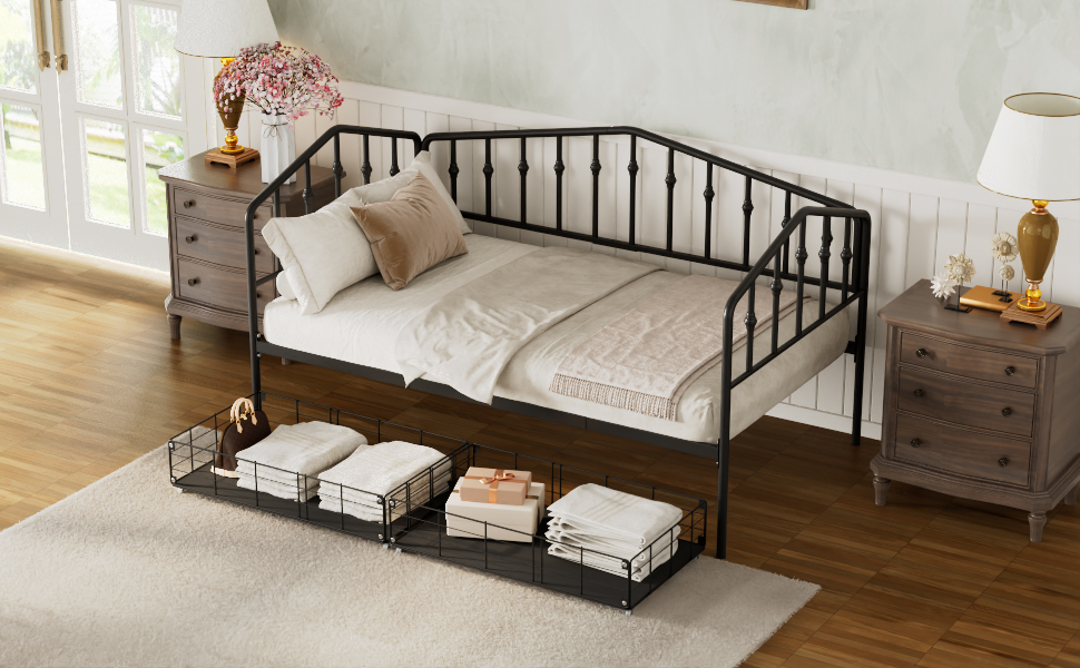 Twin Size Stylish Metal Daybed with 2 Drawers